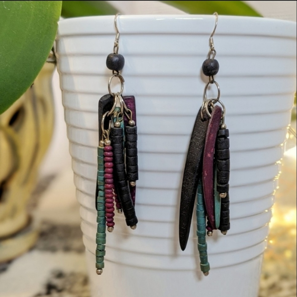 Boho Wooden Fringe Handmade Dangle Earrings